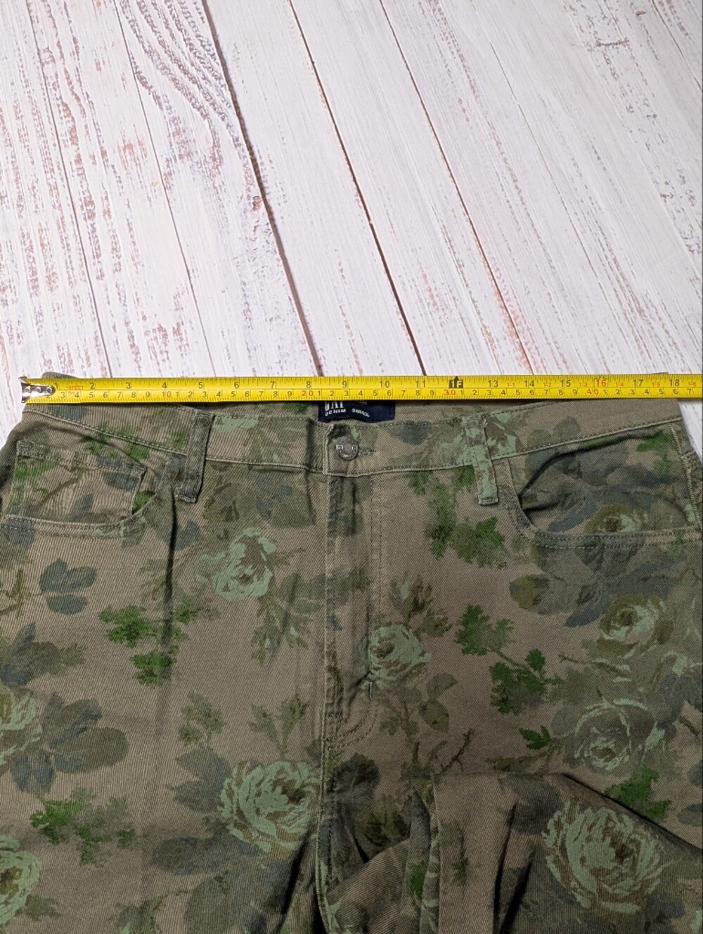GAP High Rise Barrel Jeans Green Olive Floral Print Utility Size 16 - Picture 8 of 11